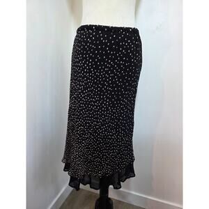 Chico's Skirt Womens 2 Large Black Polka Dot Flare Midi Pull On Layered